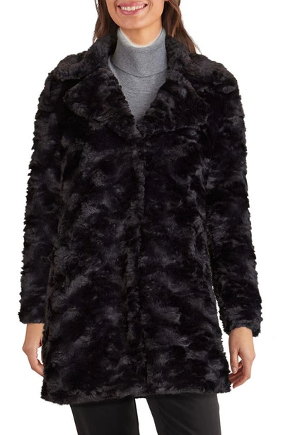 Kenneth Cole New York Notch Collar Faux Fur Coat In Black