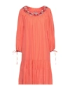 TWINSET TWINSET WOMAN MIDI DRESS CORAL SIZE 4 COTTON, VISCOSE, POLYESTER