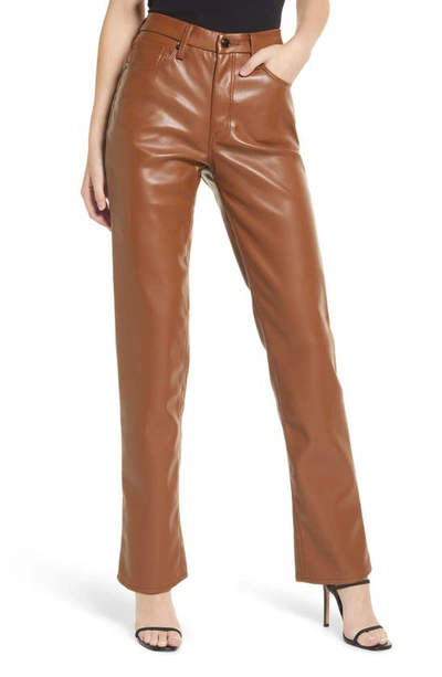 Good American Good 90s Icon Straight-leg High-rise Faux Leather Jeans In Burnt Caramel002