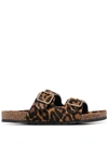 Saint Laurent Leopard-print Buckle Sandals In 2094 Manto Naturale