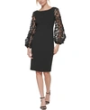 Eliza J Boat Neck Sheath With Sequin Sleeves Dress In Black