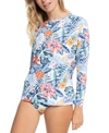 ROXY JUNIORS' FLORAL-PRINT LONG-SLEEVE RASH GUARD WOMEN'S SWIMSUIT