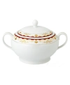 Lorren Home Trends La Luna Collection New Bone China Soup Tureen And Lid, Mabel Design In Red