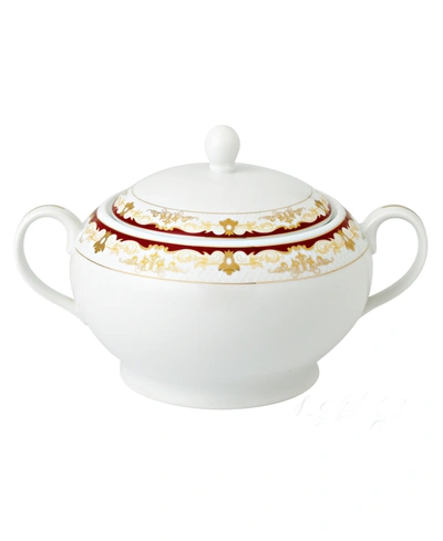 Lorren Home Trends La Luna Collection New Bone China Soup Tureen And Lid, Mabel Design In Red