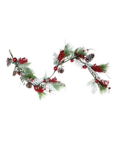 Northlight 70" Bells Berries And Pine Cones Frosted And Frocked Artificial Christmas Garland In Green