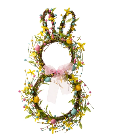 Glitzhome 24.5"h Easter Bunny Shaped Wreath With Eggs Satin Ribbon Bow In Multi