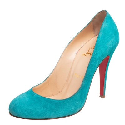 Pre-owned Christian Louboutin Blue Suede Simple Pumps Size 37.5
