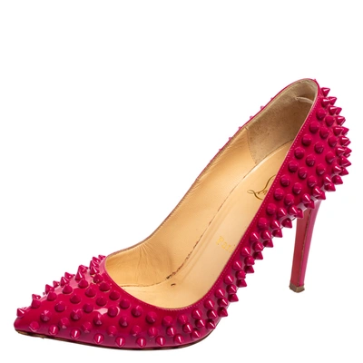 Pre-owned Christian Louboutin Magenta Pink Patent Leather Pigalle Spikes Pumps Size 37.5