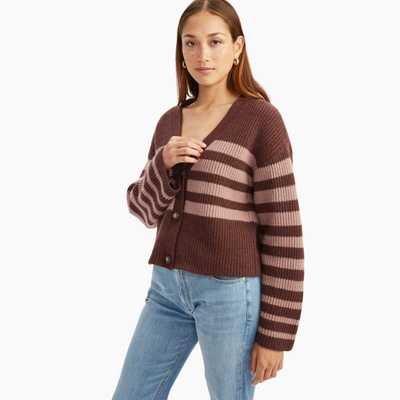 Naadam Luxe Cashmere Striped Cropped Cardigan In Chocolate Brown