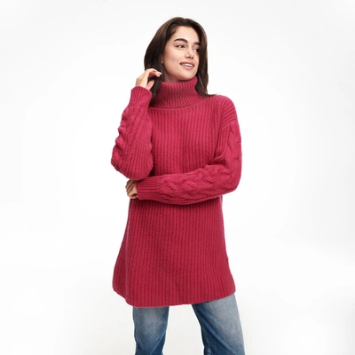 Naadam Cable Knit Sleeve Turtleneck In Raspberry Pink