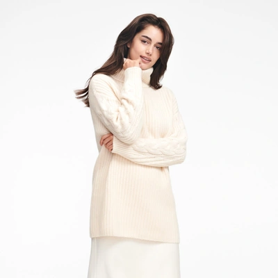 Naadam Cable Knit Sleeve Turtleneck In White
