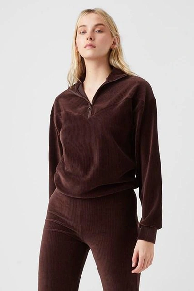 French Connection Shula Half Zip Velour Tracksuit Top In Chocolate Brown Part Of A Set ModeSens