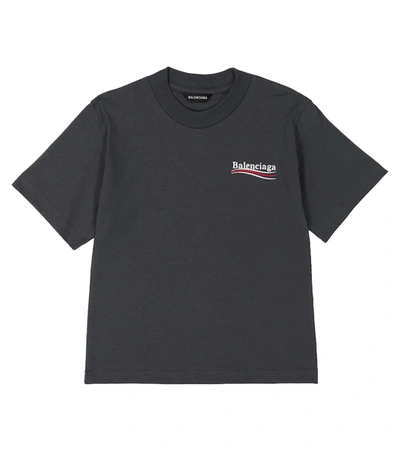 Balenciaga Kids' Logo刺绣棉质t恤 In Grey