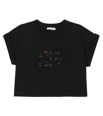 Dolce & Gabbana Kids' Embellished Cotton T-shirt In Nero