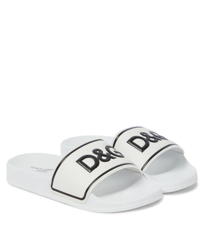 Dolce & Gabbana Boys Teen White Leather Sliders