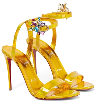 Christian Louboutin Goldie Joli 100 Crystal-embellished Metallic Patent-leather Sandals In Yellow