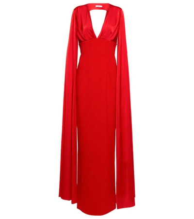 Safiyaa Angelina Cape-effect Crepe And Satin Gown In Cherry Red On Cherry Red