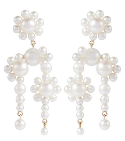 Sophie Bille Brahe Fontaine Marguerite 14kt Gold Earrings With Pearls In Pearl/gold