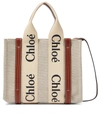 Chloé Woody Leather-trimmed Canvas Tote In Brown