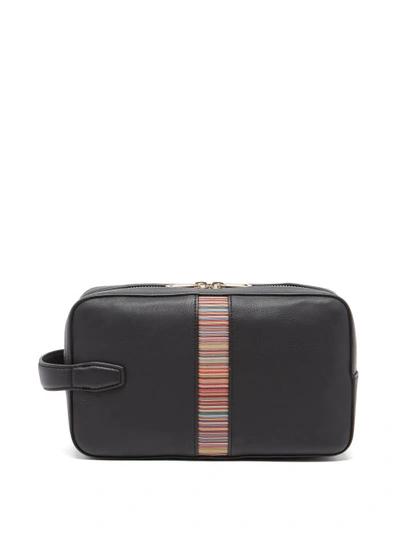 Paul Smith 'sgnature Stripe' Leather Wash Bag In Black