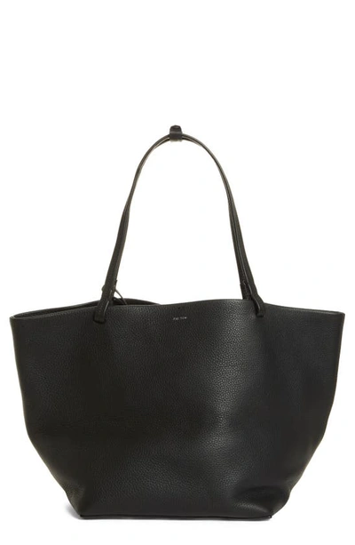 The Row Park Three Leather Tote In Black