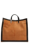 Clare V Simple Leather Tote In Cognac Perf Suede