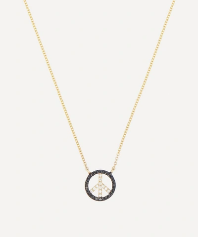 Roxanne First 14ct Gold Mini Black And White Diamond Peace Sign Pendant Necklace