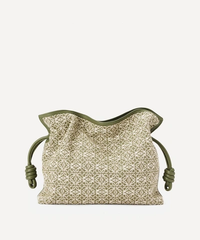 Loewe Women's Flamenco Anagram Jacquard And Leather Clutch Bag In Green