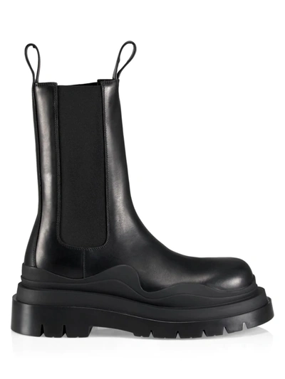 Bottega Veneta Contrast-sole Leather Tire Boots In Black