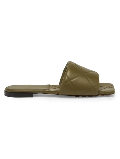 Bottega Veneta Lido Flat Leather Sandals In Khaki