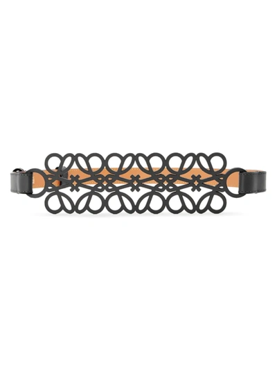 Loewe Anagram Cutout Calfskin Leather Belt In Black