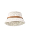Loewe Leather-trimmed Embroidered Cotton-blend Bucket Hat In Ecru & Soft White