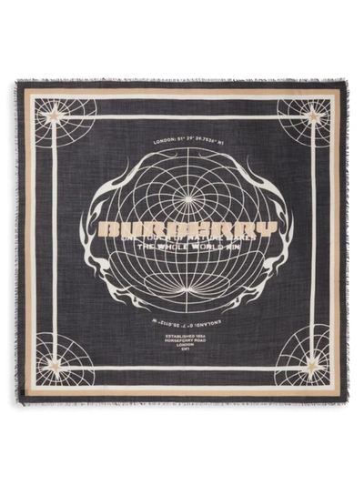 Burberry Globe Logo-print Square Scarf In Black