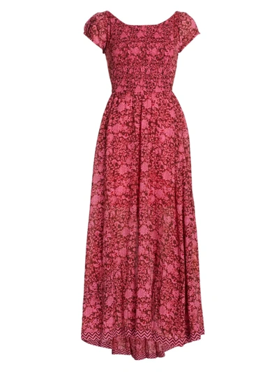 Free People Ultraviolet Smocked Maxi Dress In Raspberry Combo