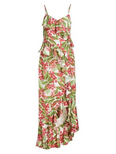 Amur Deborah Hi-lo Ruffle Slip Dress In Scarlet Tropical Floral