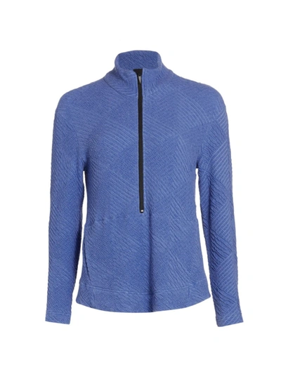 Nic+zoe Petites Textured Zip-up Sweater In Blue Tide