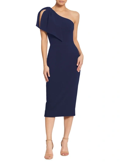Dress The Population Tiffany One-shoulder Midi Dress In Midnight In Multi