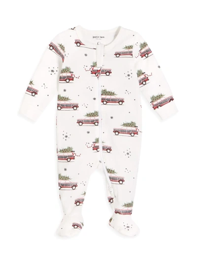 Firsts By Petit Lem Baby Boy's Home For The Holidays Car-print Footie In Off White