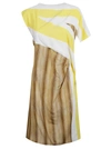 Burberry Flag And Animal Print Silk Asymmetric Dress In Bright Straw