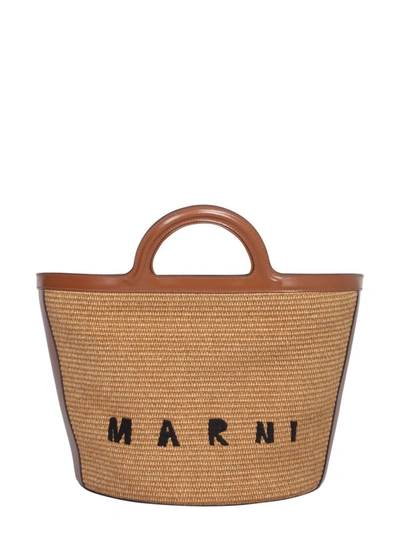 Marni Tropicalia Raffia And Leather Basket Bag In Tan