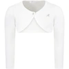 Monnalisa Ivory Cardigan For Girl With Logo In Ivory