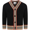 BURBERRY BLACK CARDIGAN FOR KIDS WITH ICONIC STRIPES