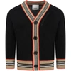 Burberry Boy's Graham Icon Stripe Wool-blend Cardigan In Black