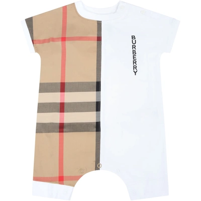 BURBERRY WHITE ROMPER FOR BABY KIDS WITH LOGO