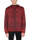 Dolce & Gabbana Men's Leopard Wind-resistant Hooded Jacket In Red
