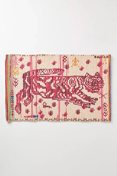 Anthropologie Flatwoven Tiger Bath Mat By  In Red Size S