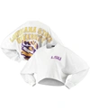 SPIRIT JERSEY WOMEN'S WHITE LSU TIGERS RAW HEM CROPPED LONG SLEEVE T-SHIRT