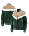 G-III 4HER BY CARL BANKS WOMEN'S GREEN, CREAM GREEN BAY PACKERS RIOT SQUAD SHERPA FULL-SNAP JACKET
