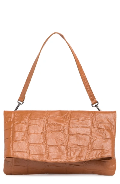 Massimo Castelli Croc Embossed Leather Clutch In Cognac