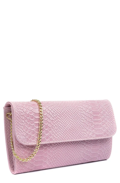 Isabella Rhea Snakeskin Embossed Leather Flap Clutch In Rosa Scuro